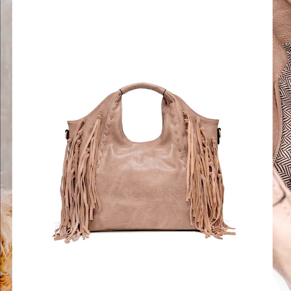 Super cute BNWT neutral fringe hobo purse from Vici collection